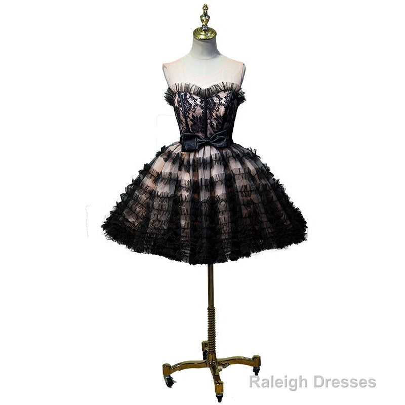 Lovely Pink And Black Short Prom Dresses With Bow Cute Black Homecoming Dress