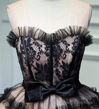 Lovely Pink And Black Short Prom Dresses With Bow Cute Black Homecoming Dress