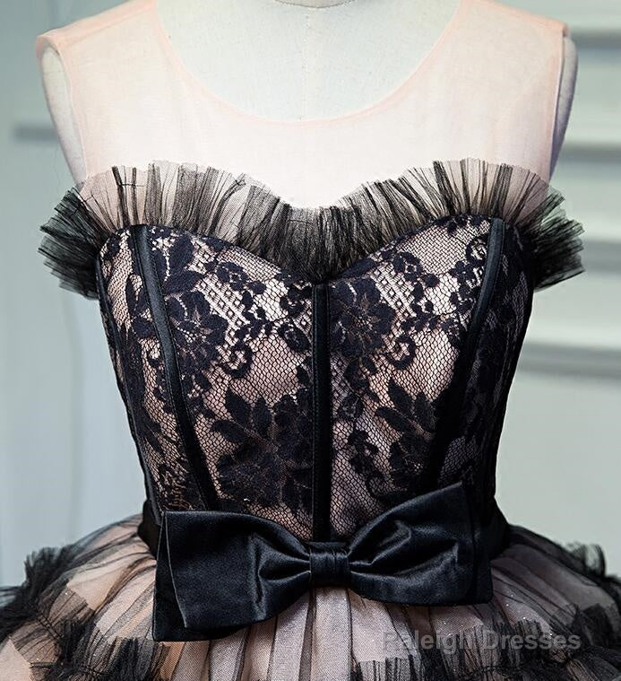 Lovely Pink And Black Short Prom Dresses With Bow Cute Black Homecoming Dress