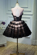 Lovely Pink And Black Short Prom Dresses With Bow Cute Black Homecoming Dress