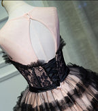 Lovely Pink And Black Short Party Dress With Bow, Cute Black Homecoming Dresses