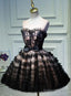 Lovely Pink And Black Short Party Dress With Bow, Cute Black Homecoming Dresses
