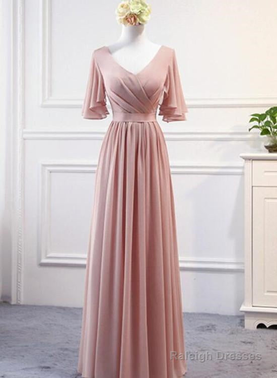 Lovely Pink Chiffon Long Prom Dresses Pink A-Line Bridesmaid Dresses