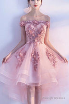 Lovely Pink High Low Party Dress, Tulle Prom Dresses, Homecoming Dress