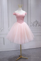 Lovely Pink Off Shoulder Style Princess Tulle Homecoming Dress, Pink Prom Dress