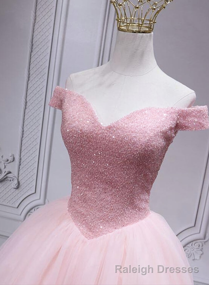 Lovely Pink Off Shoulder Style Princess Tulle Homecoming Dress, Pink Prom Dress