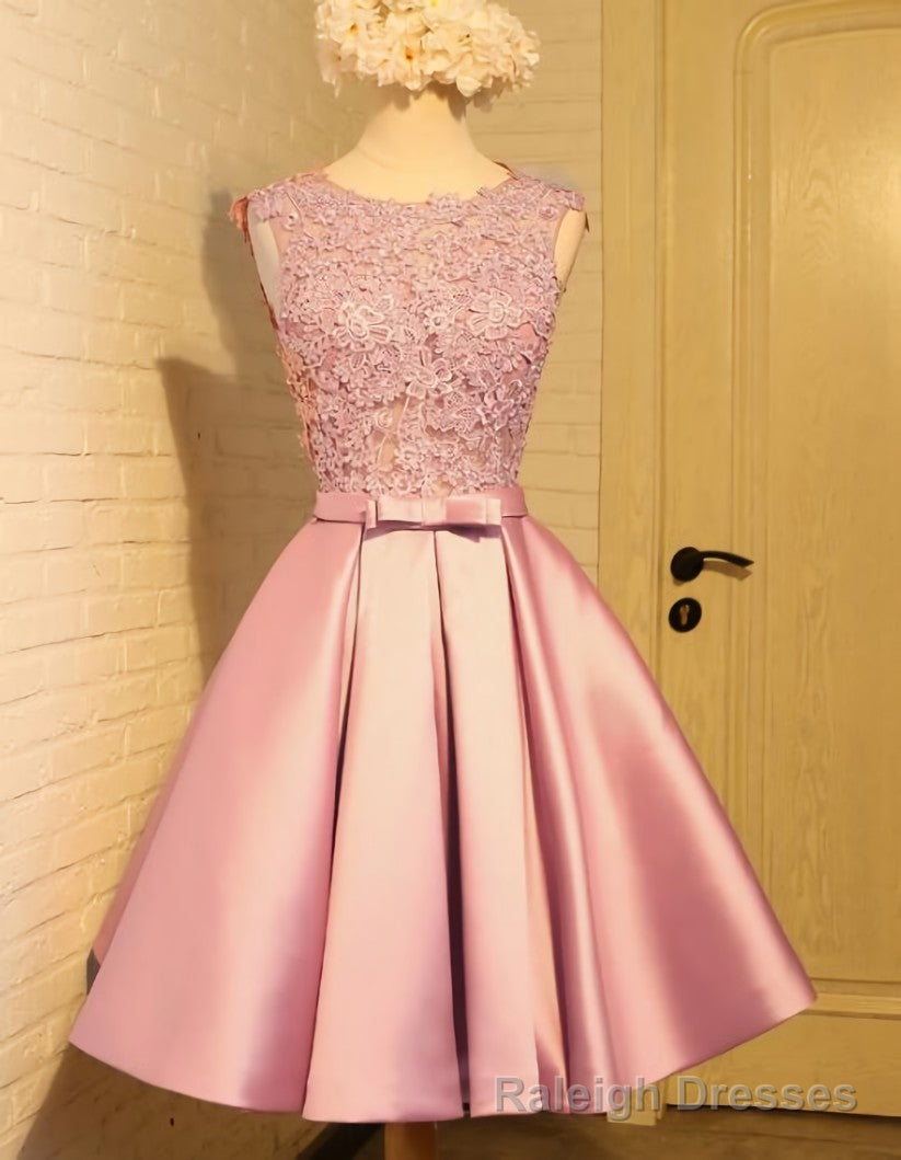 Lovely Pink Satin and Lace Homecoming Dress, Lovely Formal Dress Main image