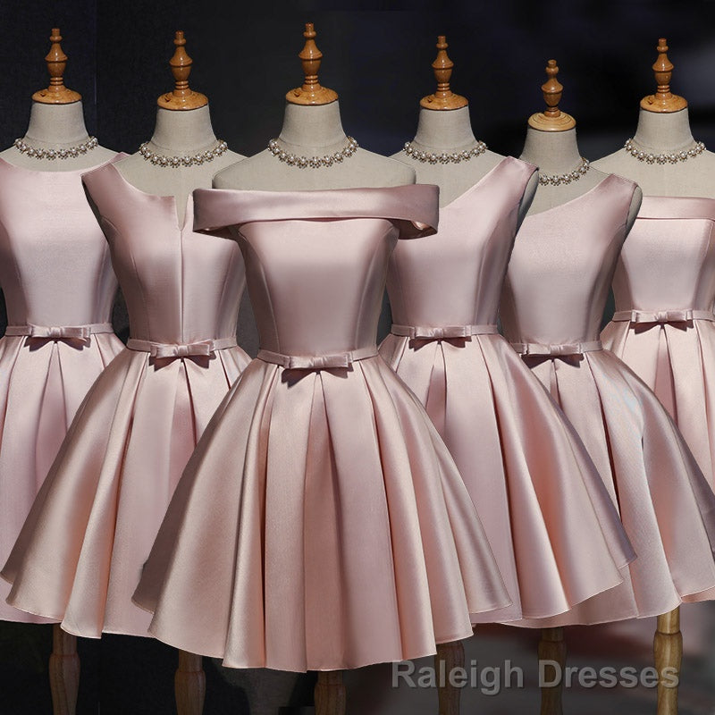 Lovely Pink Satin Short Homecoming Dresses Prom Dress, Pink Short Prom Dress Main image