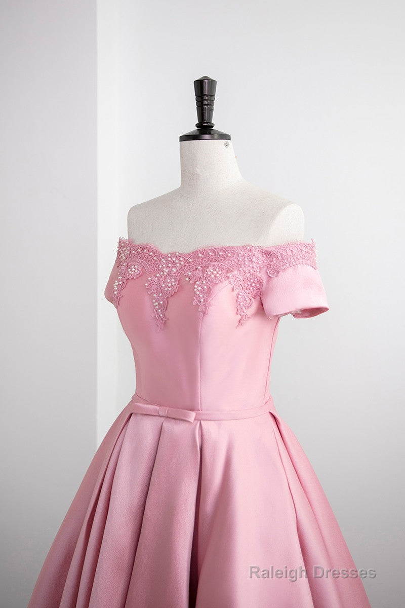 Lovely Pink Satin Short Party Dress Homecoming Dress, Off Shoulder Prom Dress Secondary image