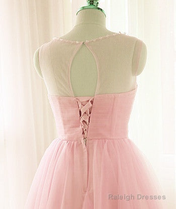 Lovely Pink Short Tulle Beaded Graduation Dress Pink Knee Length Prom Dresses Secondary image