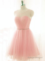 Lovely Pink Short Tulle Beaded Graduation Dresses, Pink Knee Length Prom Dress, Party Dresses