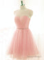 Lovely Pink Short Tulle Beaded Graduation Dresses, Pink Knee Length Prom Dress, Party Dresses