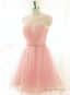 Lovely Pink Short Tulle Beaded Graduation Dress Pink Knee Length Prom Dresses