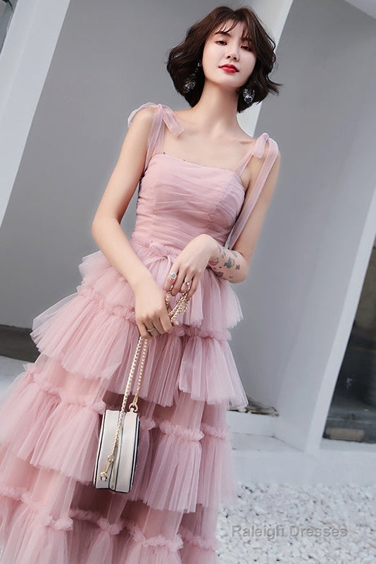 Lovely Pink Straps Layers Tea Length Wedding Party Dress, Pink Formal Dress Secondary image
