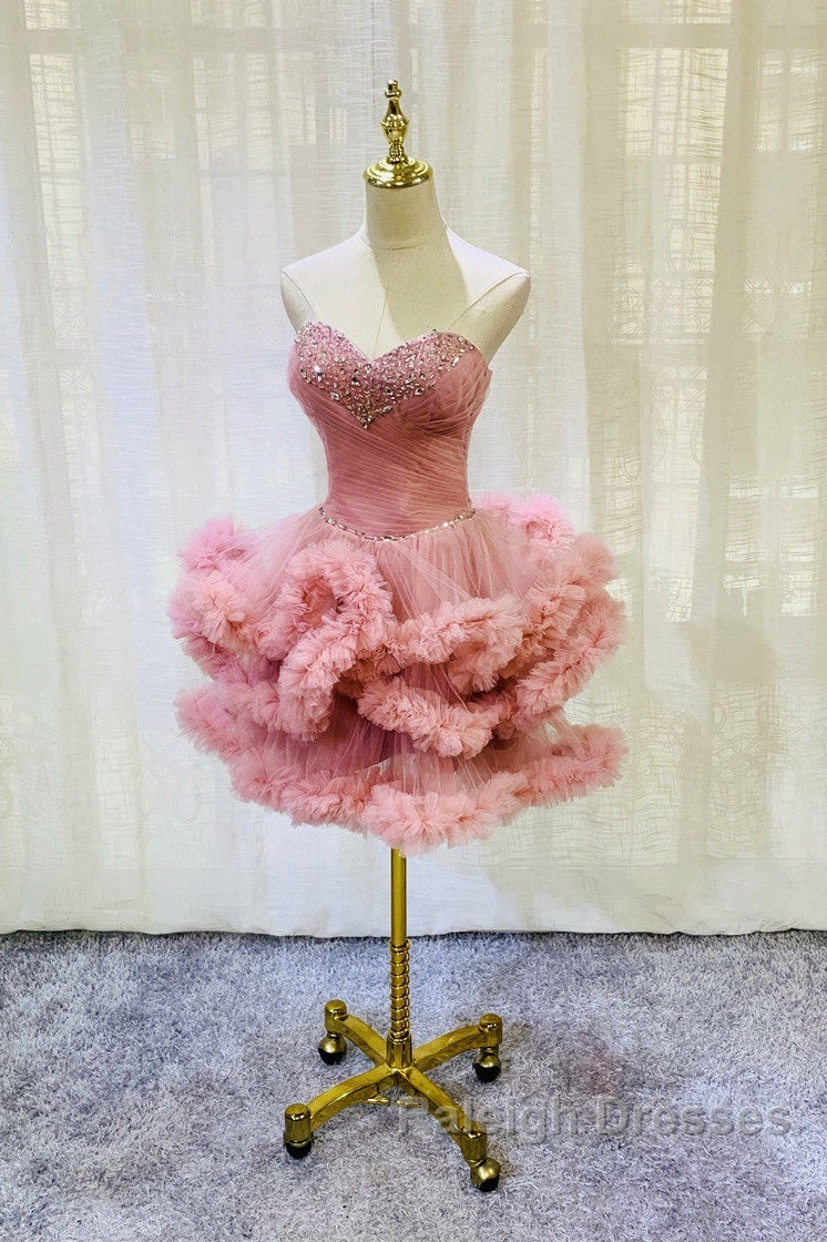 Lovely Pink Sweetheart Beaded Short Cocktail Dress, Pink Homecoming Dress Party Dress