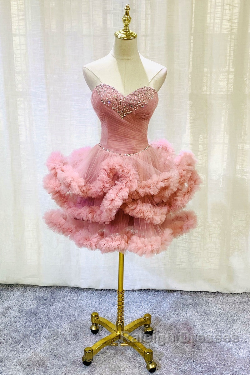 Lovely Pink Sweetheart Beaded Short Cocktail Dresses Pink Homecoming Dresses Prom Dresses