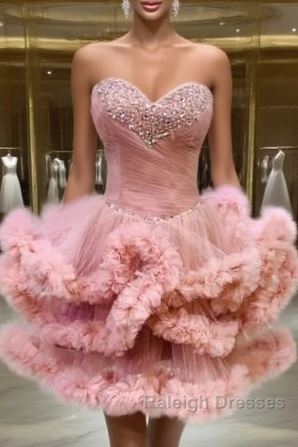 Lovely Pink Sweetheart Beaded Short Cocktail Dress, Pink Homecoming Dress Party Dress Main image