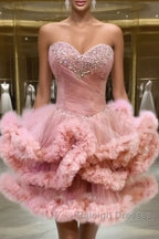 Lovely Pink Sweetheart Beaded Short Cocktail Dresses Pink Homecoming Dresses Prom Dresses