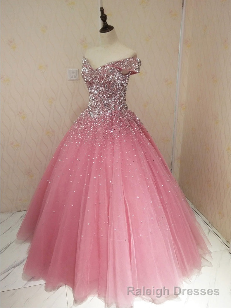 Lovely Pink Tulle Off Shoulder Sweet 16 Party Dress, Long Formal Gown Main image