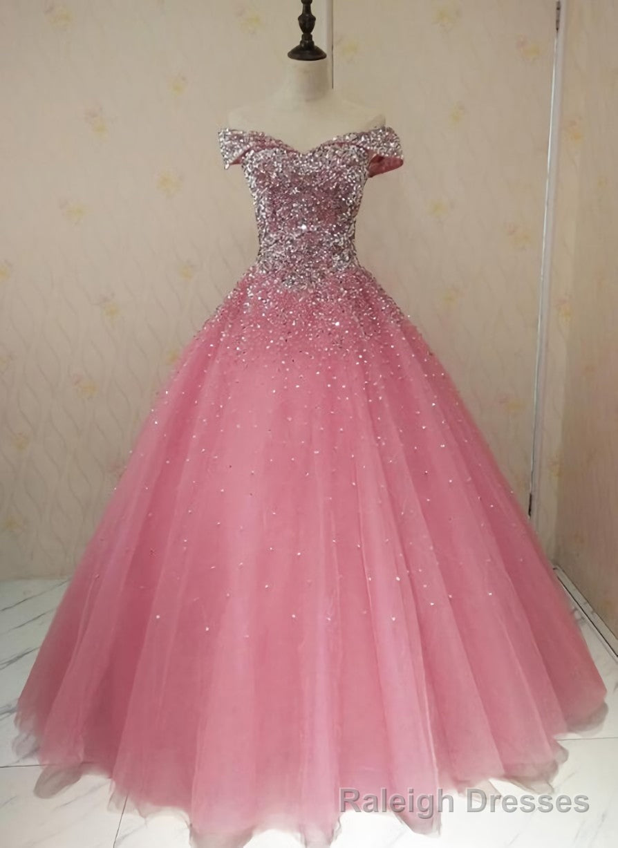 Lovely Pink Tulle Off Shoulder Sweet 16 Party Dress, Long Formal Gown Secondary image