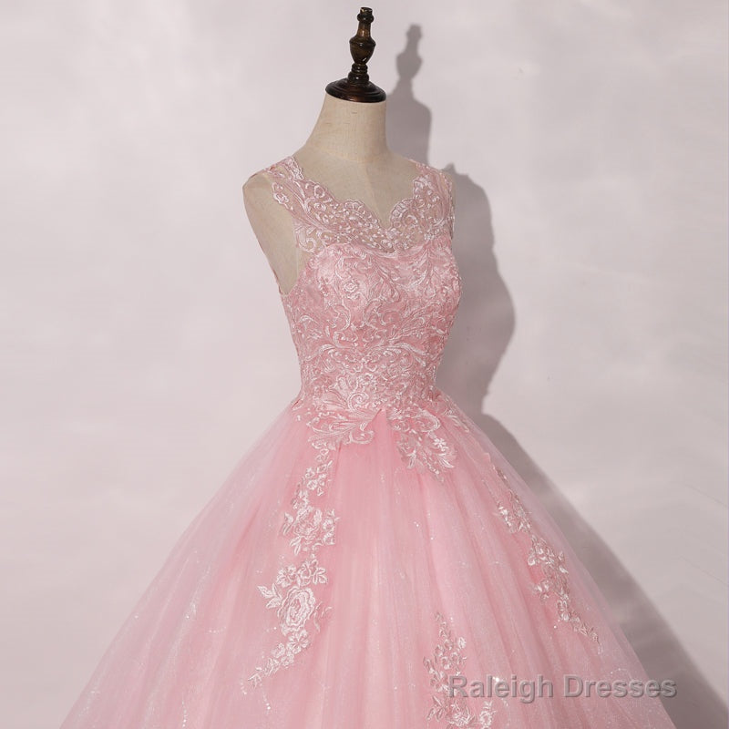 Lovely Pink Tulle Round Neckline Sweet 16 Dress, Pink Quinceanera Dress