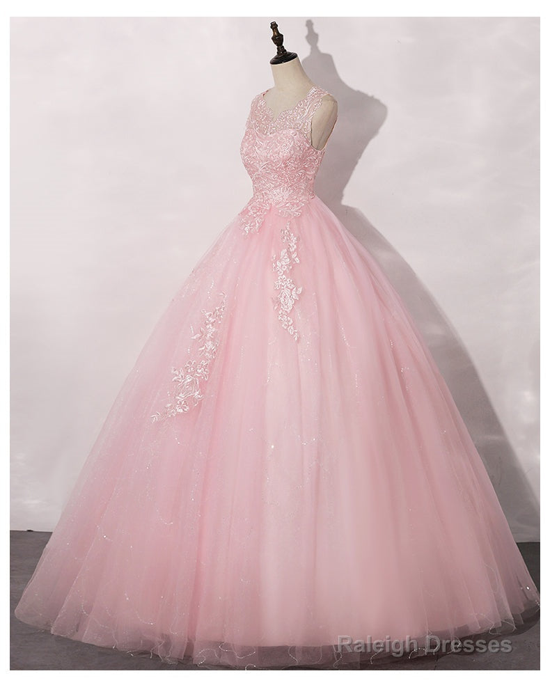 Lovely Pink Tulle Round Neckline Sweet 16 Dress, Pink Quinceanera Dress