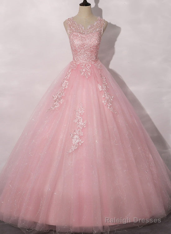 Lovely Pink Tulle Round Neckline Sweet 16 Dress, Pink Quinceanera Dress