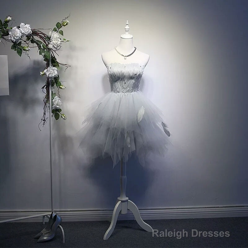 Lovely Pink Tulle Short Party Dress With Feather, Cute Pink Homecoming Dress