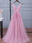 Lovely Pink V Neckline Long Prom Dress ,Tulle Bridesmaid Dress