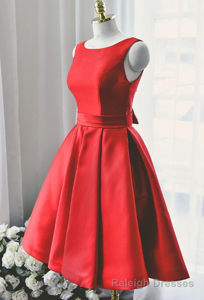 Lovely Red Satin Short Prom Dress, Red Short Prom Dress Main image