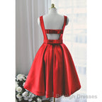 Lovely Red Satin Short Prom Dress, Red Short Prom Dress