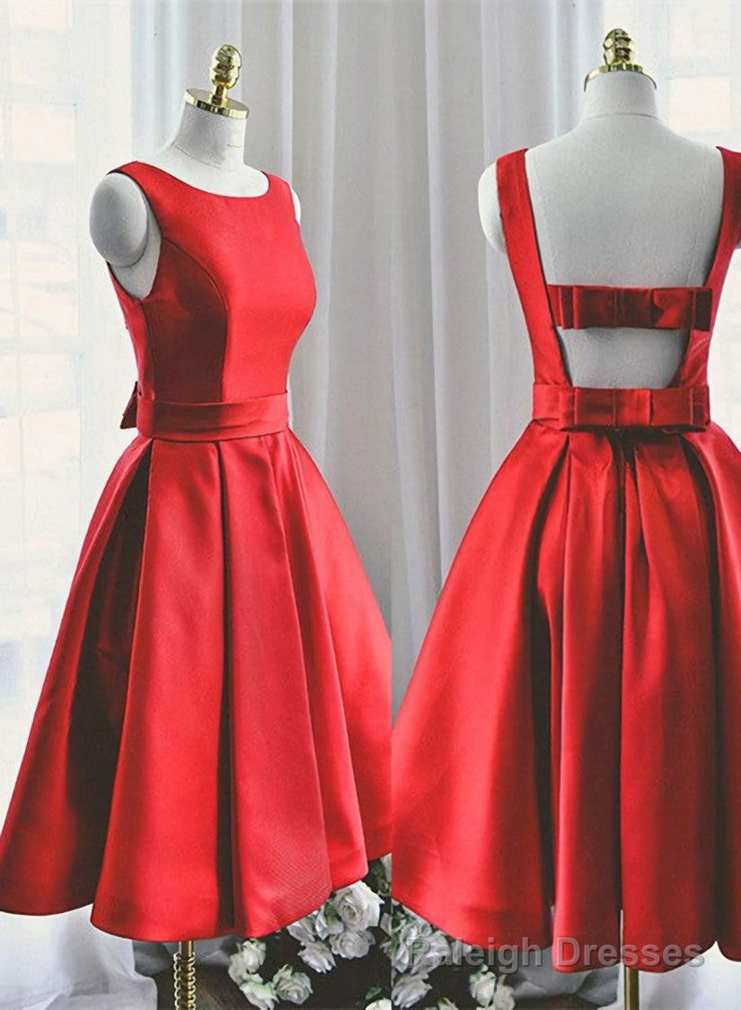 Lovely Red Satin Short Prom Dress, Red Short Prom Dress Secondary image