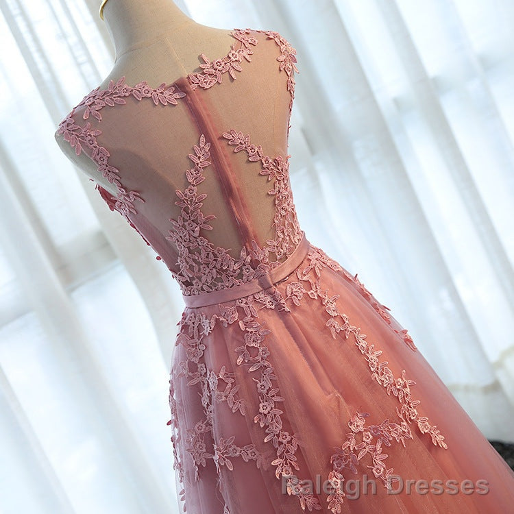Lovely Round Neckline Tulle Long Prom Dress, Cute A-line Formal Dress Secondary image