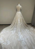 Lovely Round Neckline Tulle With Lace Applique Wedding Prom Dresses Tulle Wedding Dresses