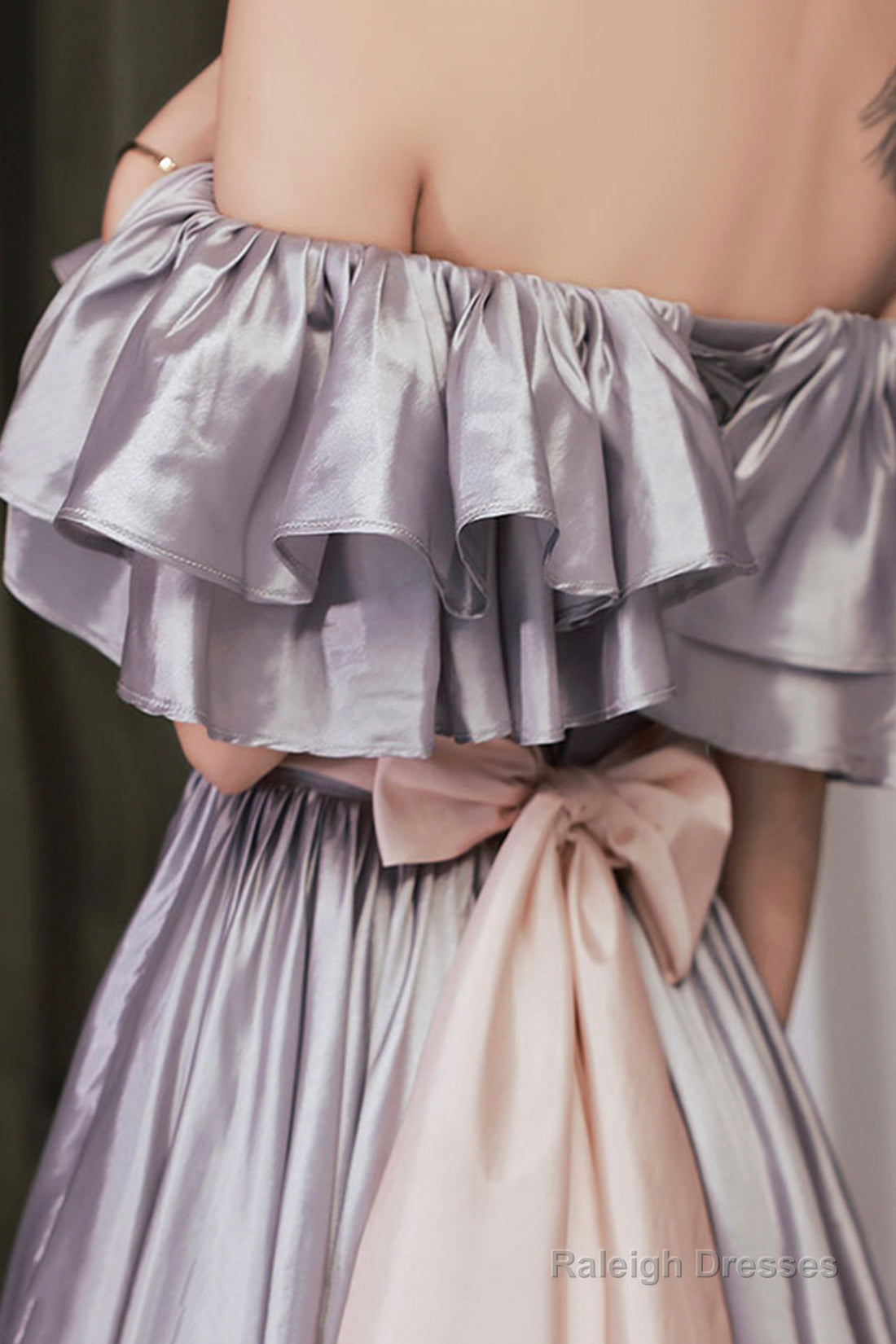 Lovely Satin Floor Length Prom Dress, Off Shoulder Evening Dress With Bow Secondary image