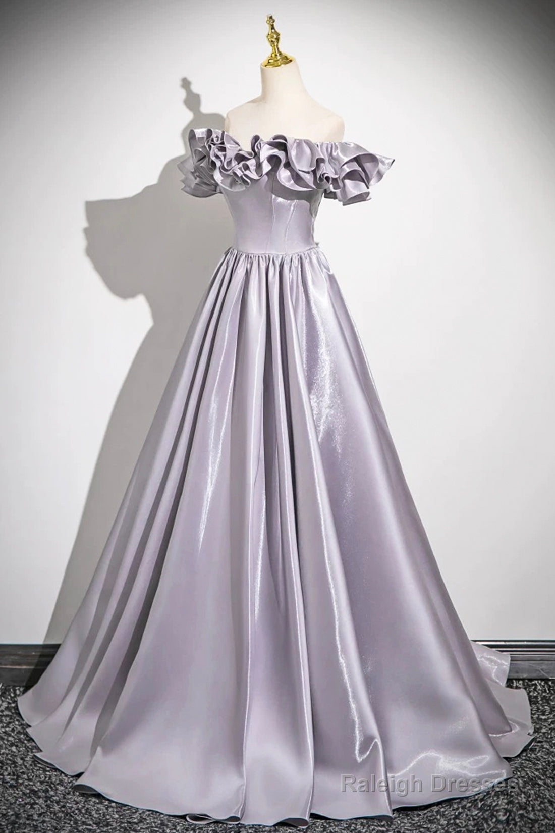 Lovely Satin Floor Length Prom Dress, Purple A-Line Off Shoulder Evening Dress Secondary image