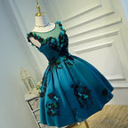 Lovely Satin Knee Length Ball Gowns Prom Dresses With Flower Lace Homecoming Dresses