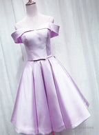 Lovely Satin Off Shoulder Light Purple Sweetheart Prom Dresses Short Homecoming Dresses