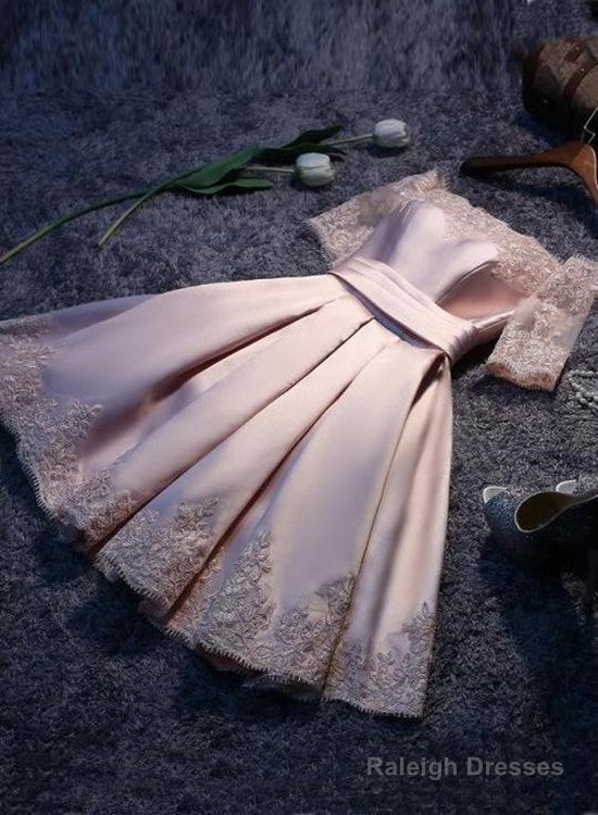 Lovely Satin Pink A-Line Off Shoulder Homecoming Dress Cute Prom Dress With Lace-Up