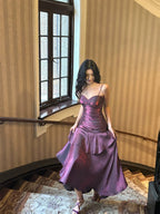 Lovely Satin Purple Straps Mermaid Long Prom Dresses Purple Prom Dresses Prom Dresses