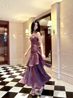 Lovely Satin Purple Straps Mermaid Long Prom Dresses Purple Prom Dresses Prom Dresses