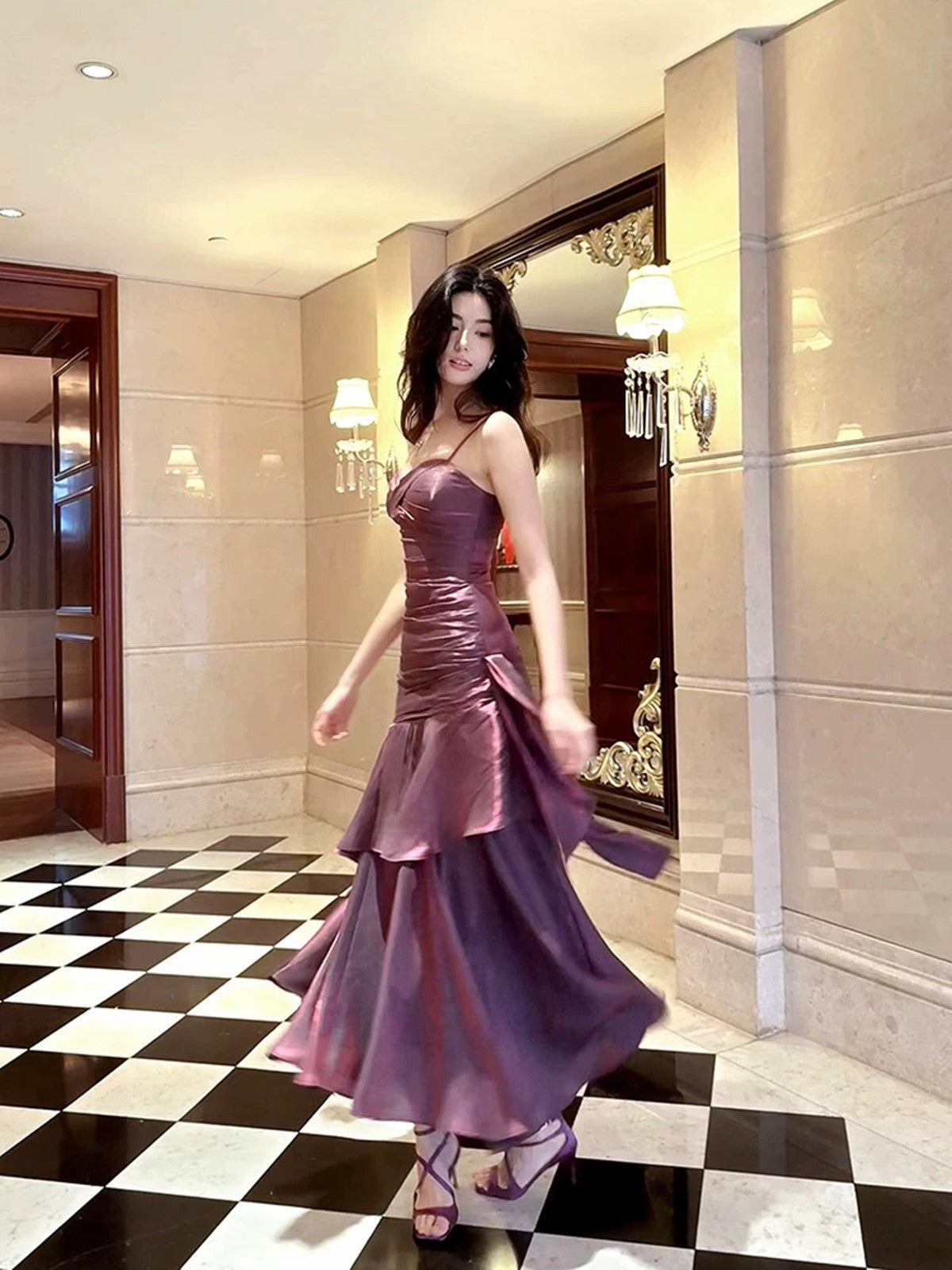 Lovely Satin Purple Straps Mermaid Long Prom Dresses Purple Prom Dresses Prom Dresses