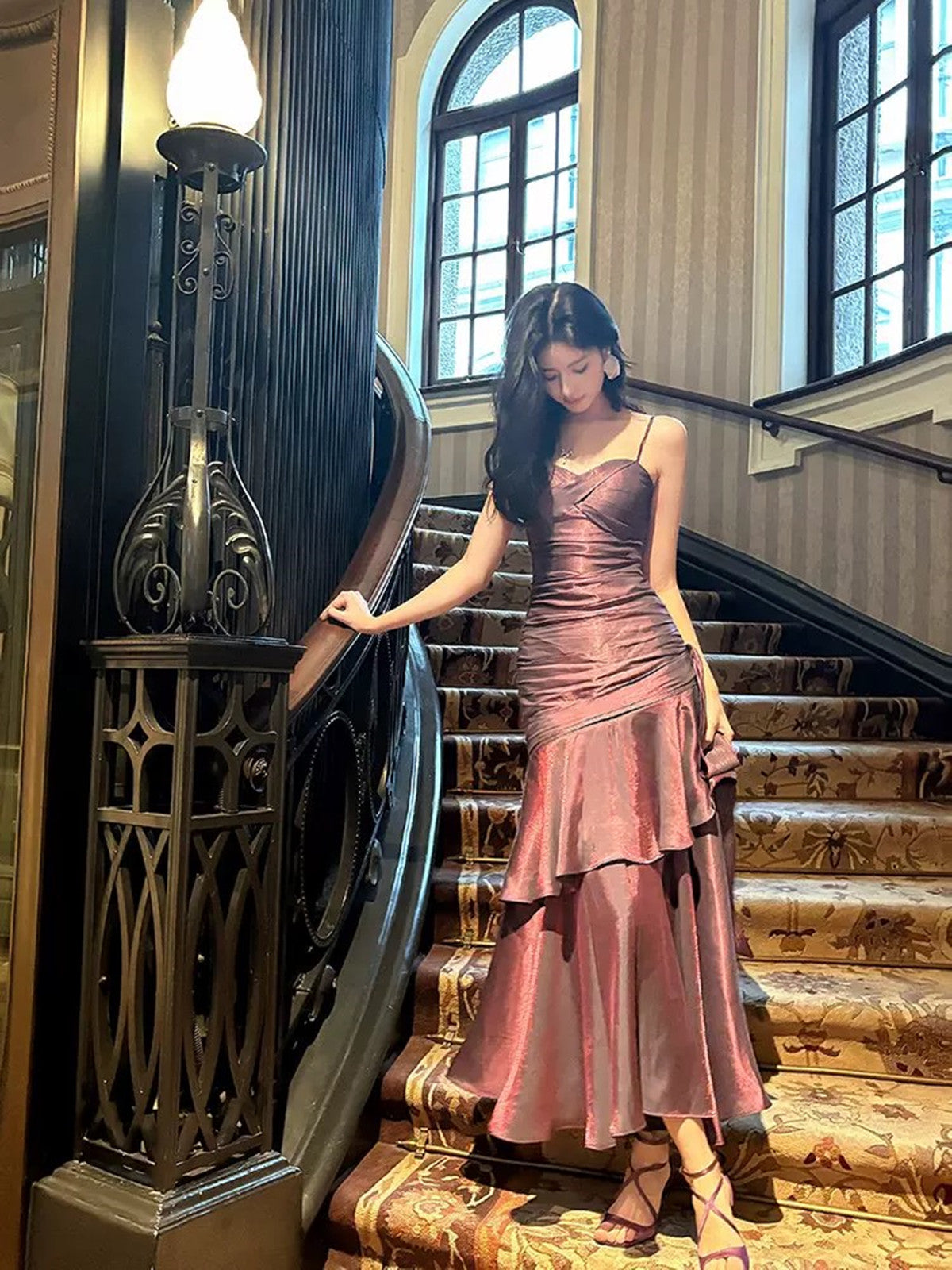 Lovely Satin Purple Straps Mermaid Long Prom Dresses Purple Prom Dresses Prom Dresses