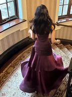 Lovely Satin Purple Straps Mermaid Long Prom Dresses Purple Prom Dresses Prom Dresses