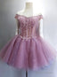 Lovely Sequins And Lace Off Shoulder Short Party Dress, Pink Homecoming Dreses