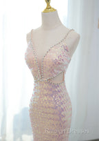 Lovely Sequins Mermaid V-Neckline Straps Party Dress, Sequins Long Formal Dress