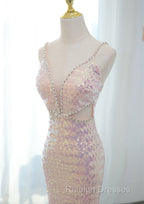 Lovely Sequins Mermaid V-Neckline Straps Prom Dresses Sequins Long Prom Dresses