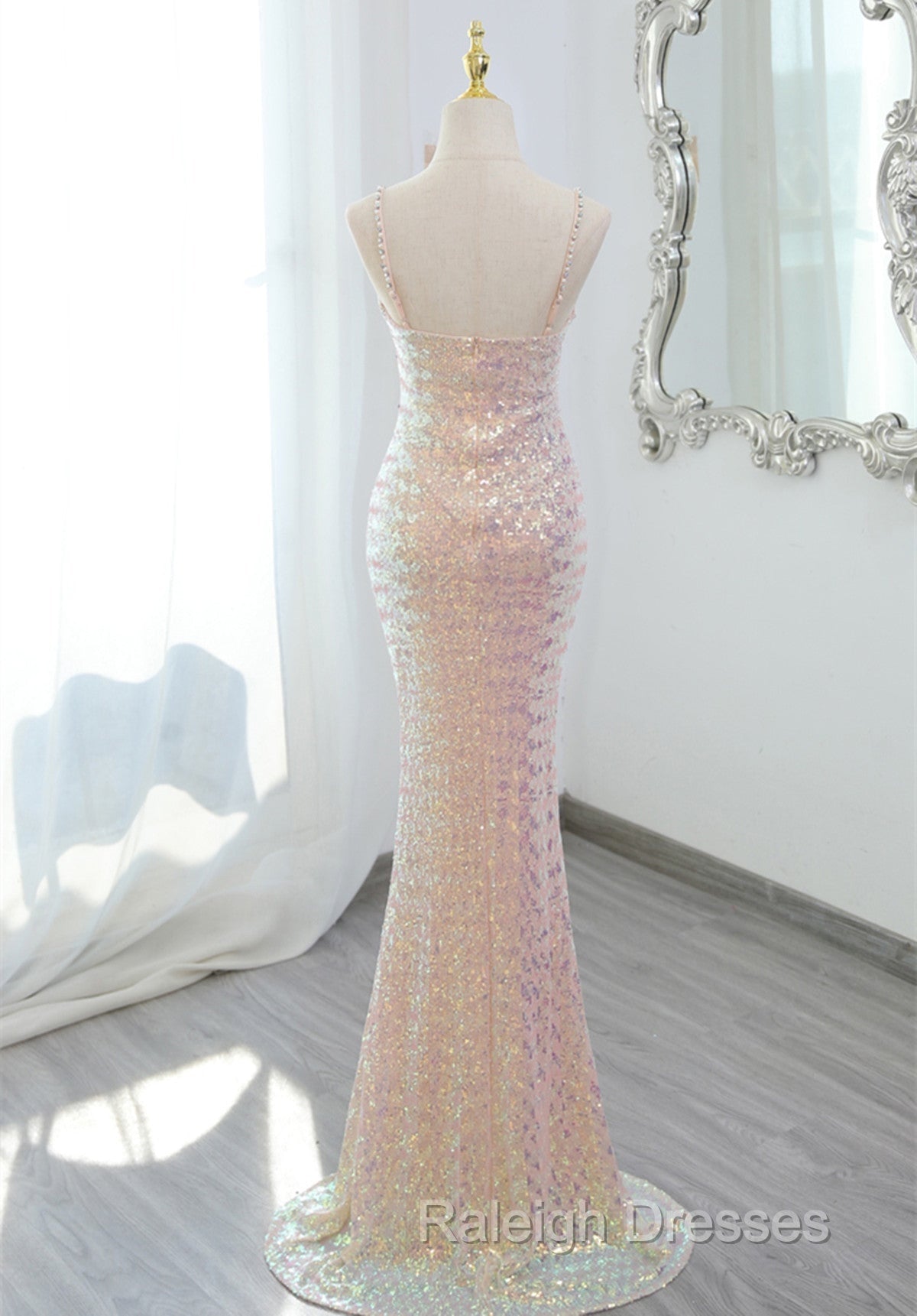 Lovely Sequins Mermaid V-Neckline Straps Party Dress, Sequins Long Formal Dress
