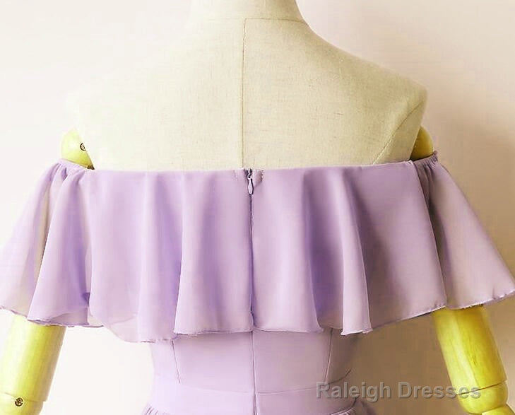 Lovely Short Chiffon Light Purple Prom Dresses Off The Shoulder Prom Dresses