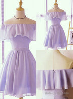 Lovely Short Chiffon Light Purple Prom Dresses Off The Shoulder Prom Dresses
